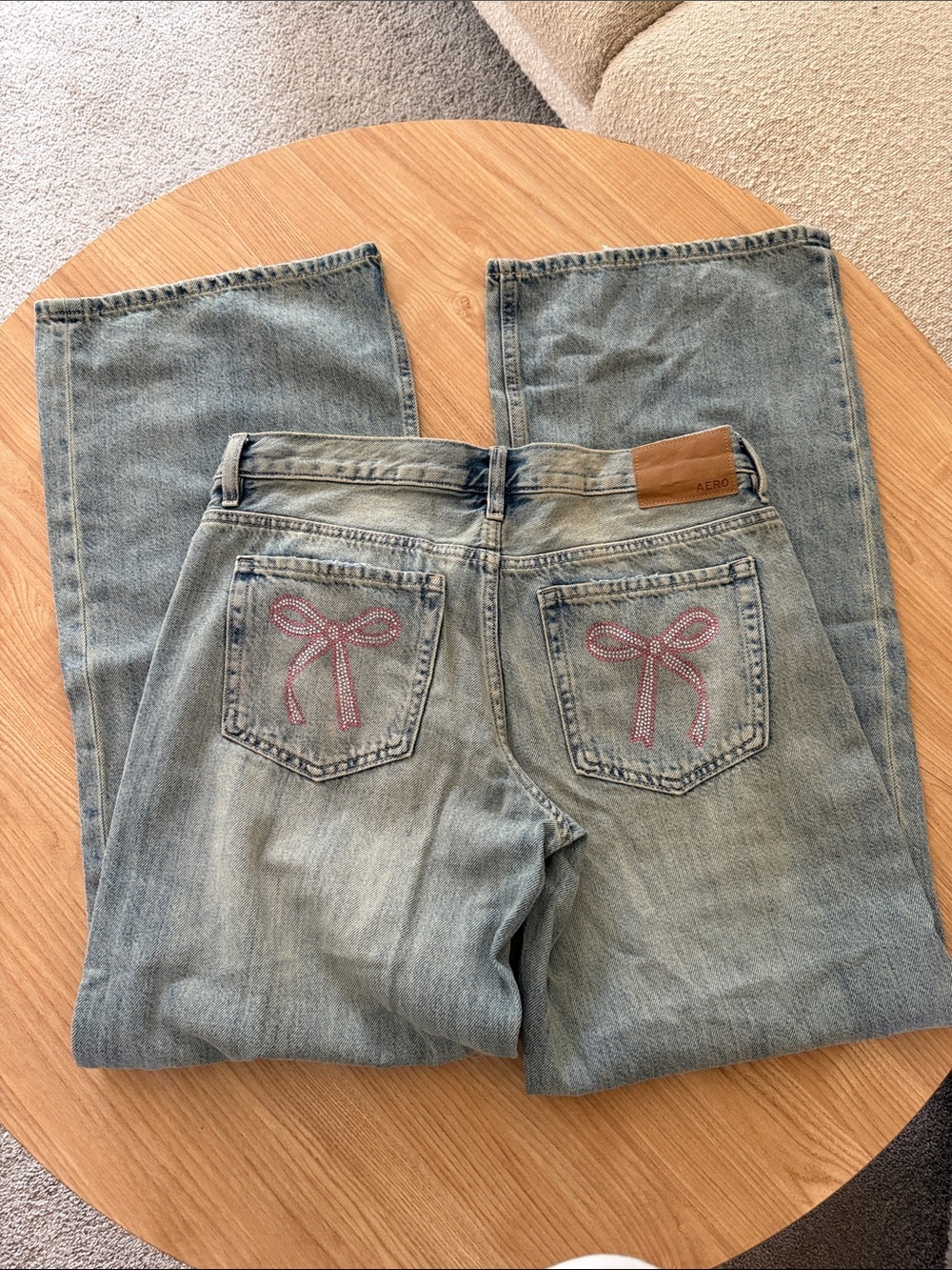 Aero Light Wash women’s  Jeans with Pink Bow Embroidery